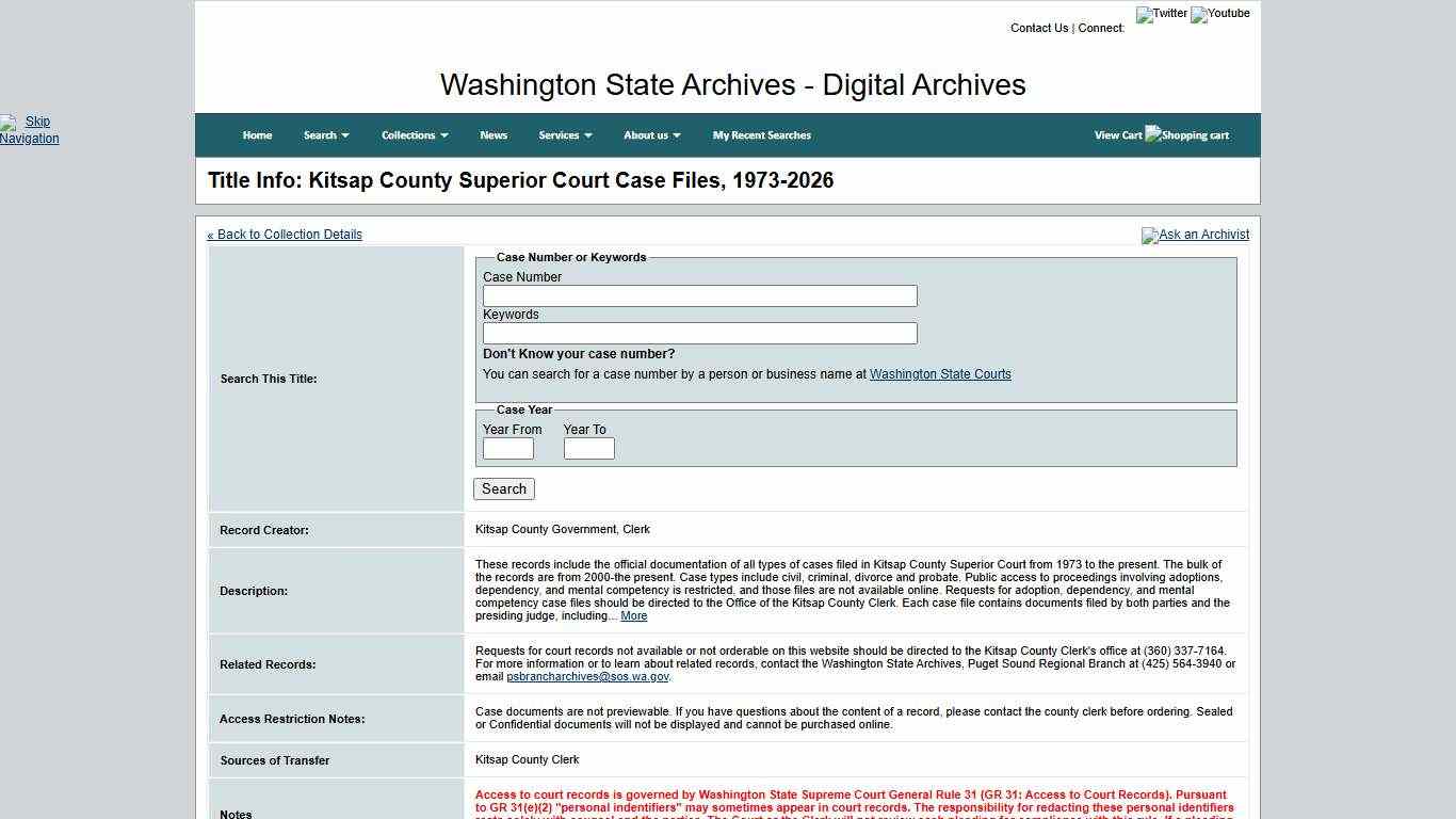 Washington State Archives, Digital Archives - Title Info: Kitsap County Superior Court Case Files, 1973-2026